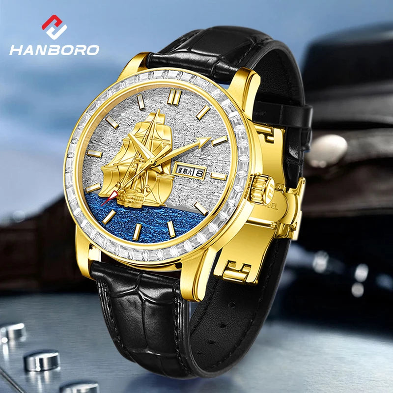Automatik Herrenuhr mit Diamant-Einlage – Mechanische Luxusuhr Trendlook