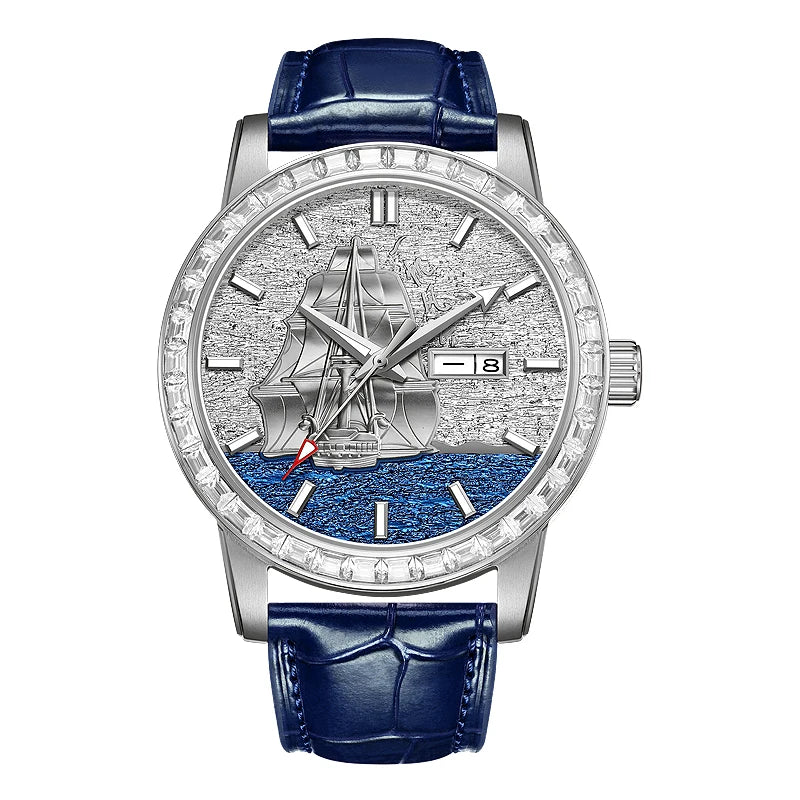 Automatik Herrenuhr mit Diamant-Einlage – Mechanische Luxusuhr Trendlook