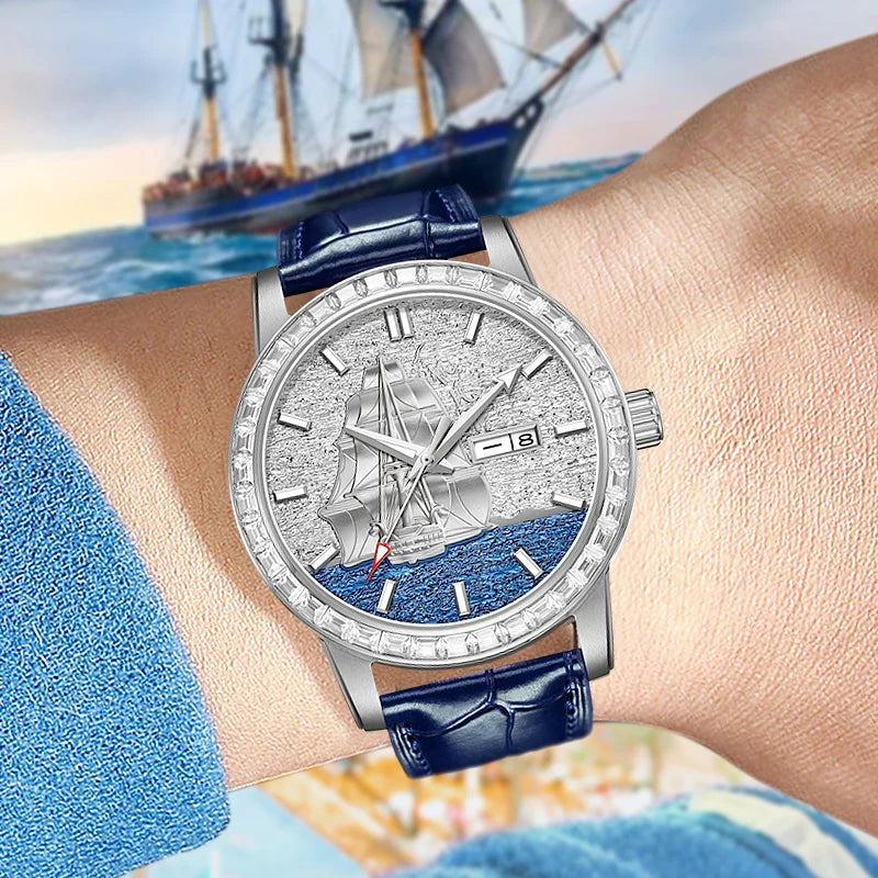 Automatik Herrenuhr mit Diamant-Einlage – Mechanische Luxusuhr Trendlook