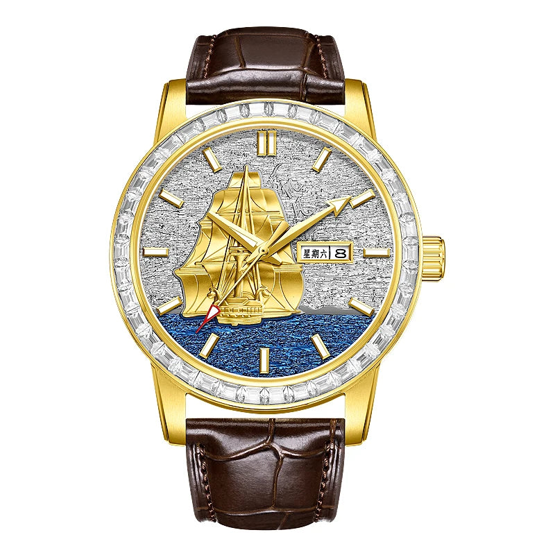 Automatik Herrenuhr mit Diamant-Einlage – Mechanische Luxusuhr Trendlook