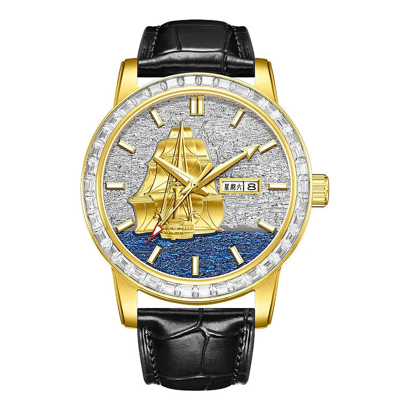Automatik Herrenuhr mit Diamant-Einlage – Mechanische Luxusuhr Trendlook