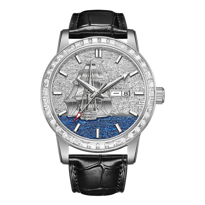 Automatik Herrenuhr mit Diamant-Einlage – Mechanische Luxusuhr Trendlook